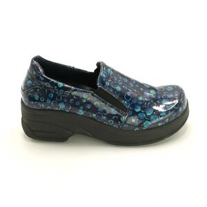 Easy Works Shoes Womens Clog Leather Blue Bubble Abstract Slip Resistant Wide 7W